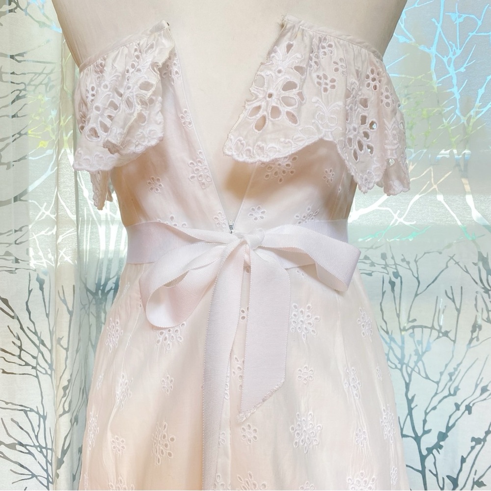 MILLY all white cotton strapless ruffle eyelet lace waist belt fitted dress - Picture 8 of 13